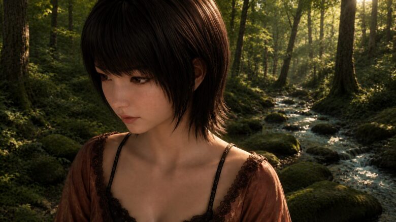An illustrative image of Mio, unable to speak about the moment she let go of Mayu’s hand.