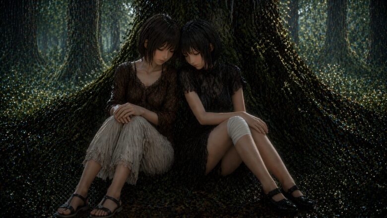 樹の下で雨宿り